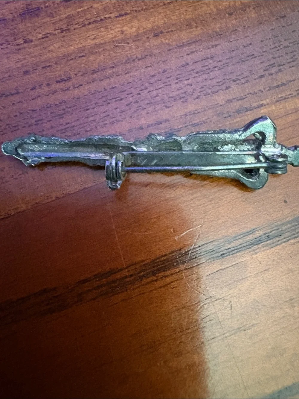 Two Vintage Pewter Silver-Tone Williamsburg-Style Mace Brooches